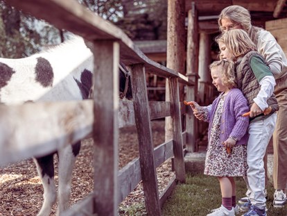 Familienhotel - Ponyreiten - Tirol - Tierfütterungen am Streichelzoo - Alpin Family Resort Seetal