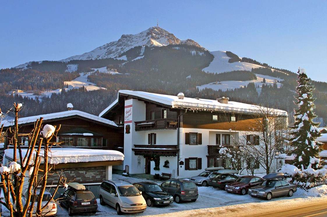 Familienhotel: Familienhotel Central*** im Winter mit Ausblick auf das Kitzbüheler Horn - Familienhotel Central 