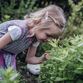 Kinderhotel: Bauerngarten mit frischen Kräutern und Gemüse betreut von der Kinderbetreuung - Familienresort Ellmauhof - das echte All Inclusive ****S