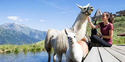 Familienhotel - bewirtschafteter Bauernhof - Schenna - Alpakas uns Lamas im Bergzoo - Taser Alm