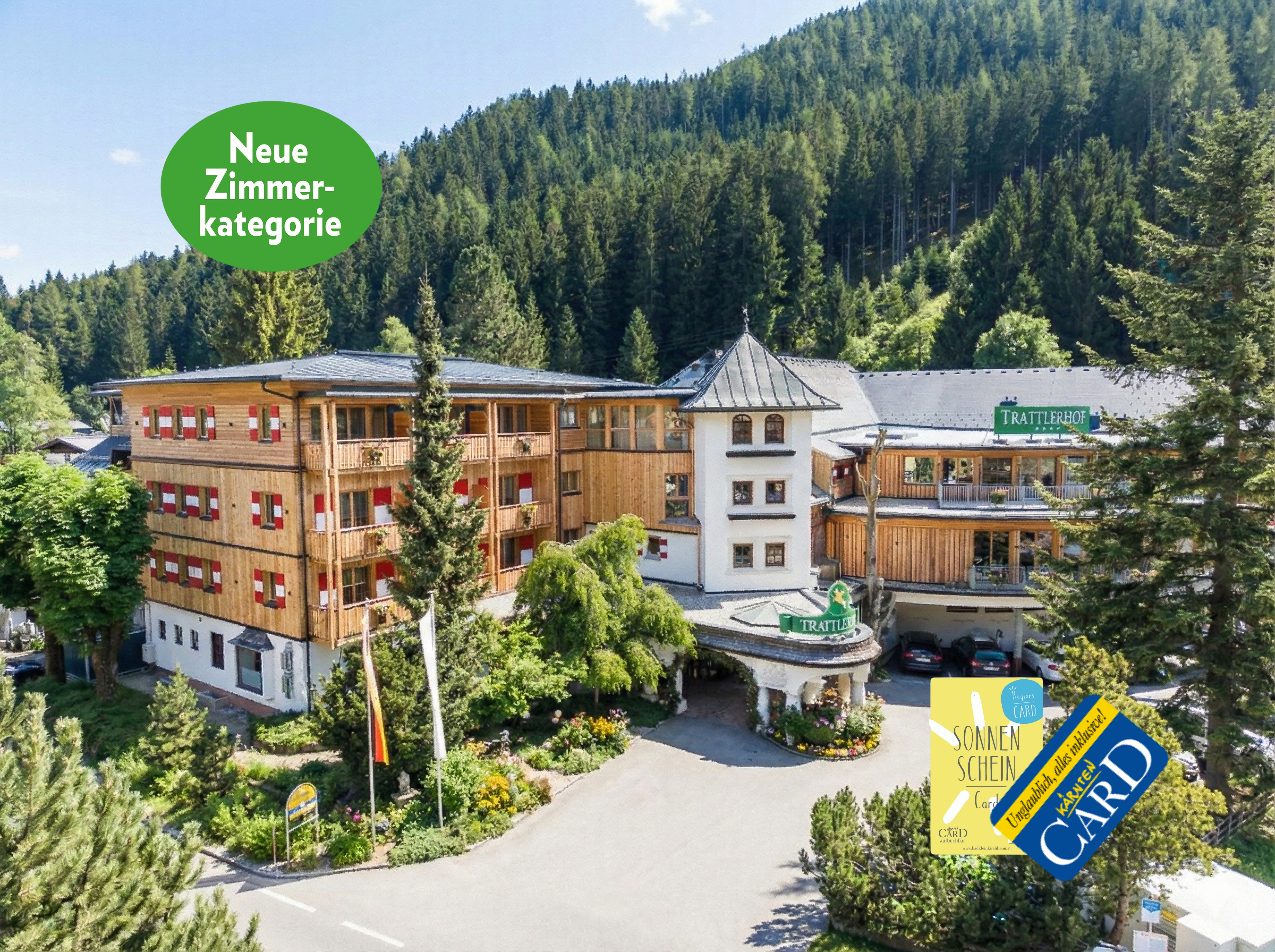 Kinderhotel - Außenansicht Hotel Sommer - neue Zimmerkategorie - Kärnten & Sonnenschein Card - Hotel GUT Trattlerhof & Chalets****S