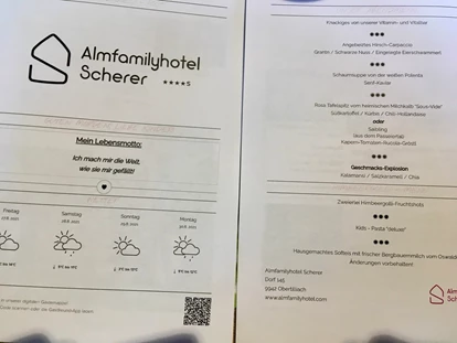 Familienhotel - Award-Gewinner - Österreich - Tagesprogramm und Menü - Almfamilyhotel Scherer****s - Familotel Osttirol