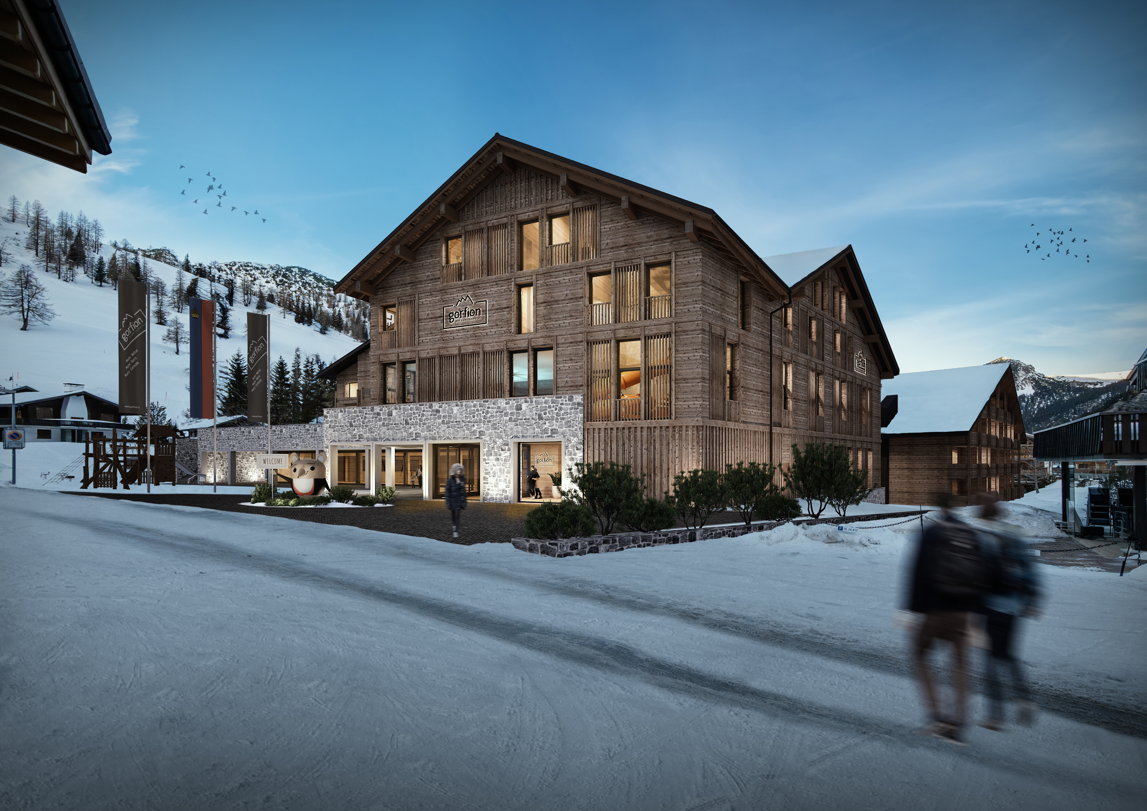 Kinderhotel: Gorfion Familienhotel Liechtenstein in Malbun nach der Fertigstellung des Umbaus im Herbst 2026 (Visualisierung) - Gorfion Familienhotel Liechtenstein - Hotel | Umgebung