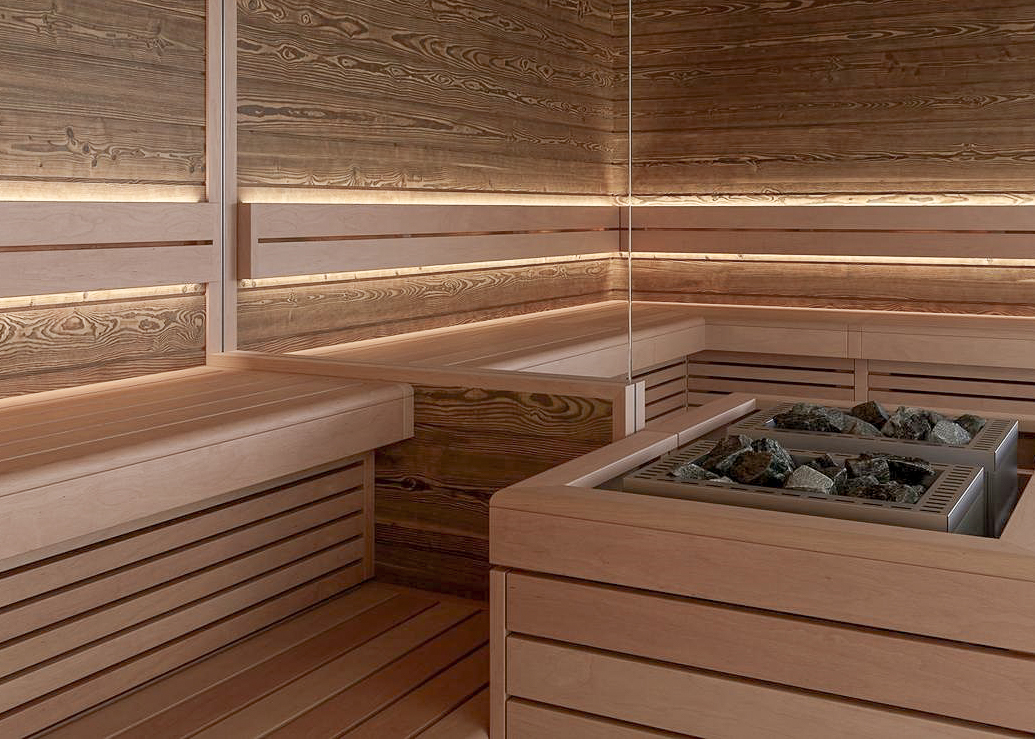 Kinderhotel: 2-in-1 Sauna mit Finnischer Sauna 90°C und sanfter Bio-Sauna 65°C - Gorfion Familienhotel Liechtenstein - Wasser | Wellness