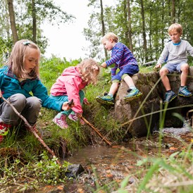 Kinderhotel: Spielen im Wald und am Fluss gehört auf jeden Fall zu den Angeboten für die Kinder - Trixi Ferienpark Zittauer Gebirge