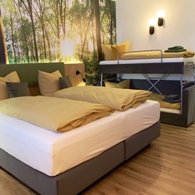 Kinderhotel: Doppelzimmer mit Stockbett für 2 weitere Kinder im Hotel am Sonnenlandpark - Hotel am Sonnenlandpark