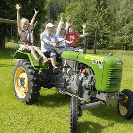 Kinderhotel: Oldtimer Traktoren Verleih - Trattlers Hof-Chalets